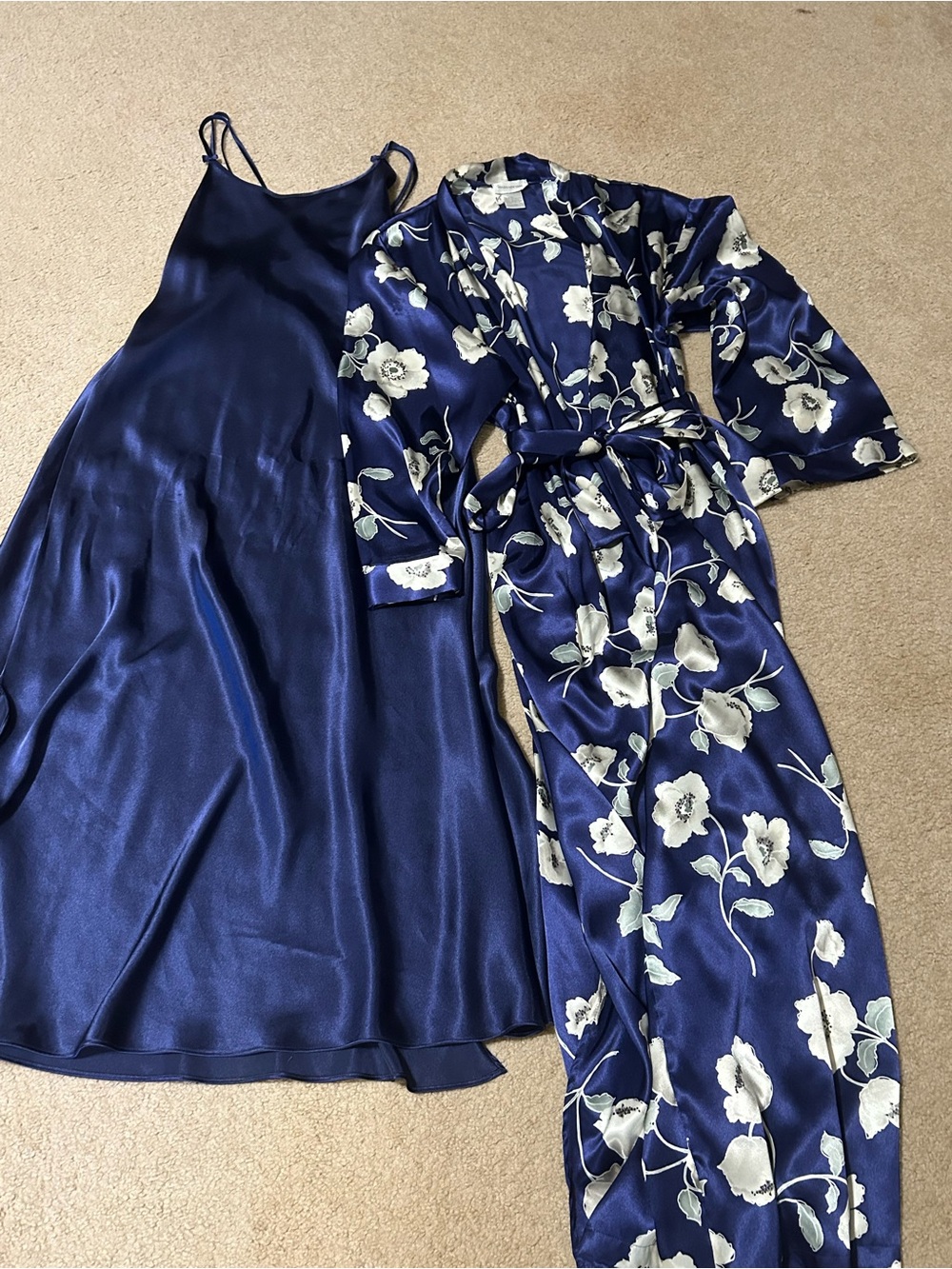 Jones New York Navy Satin Slip with Floral Wrap Robe